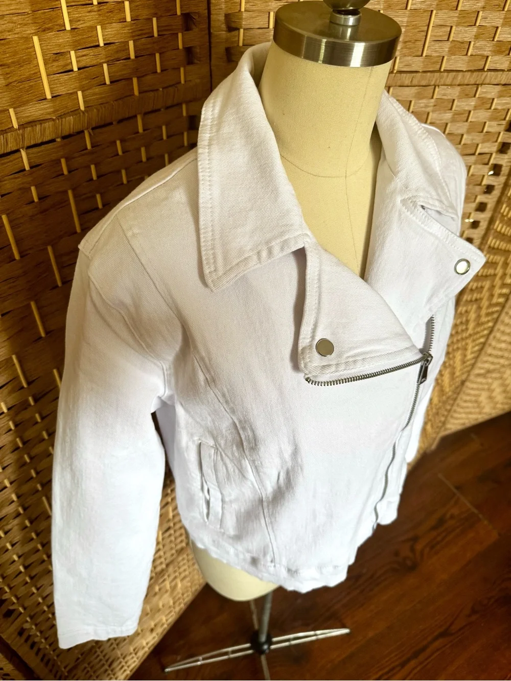 NWT Steve Madden white denim moto jacket L - Picture 5 of 14